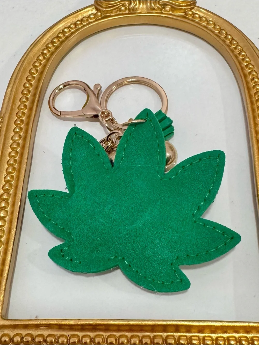 New Green Crystal Leaf Charm Keychain with Tassel